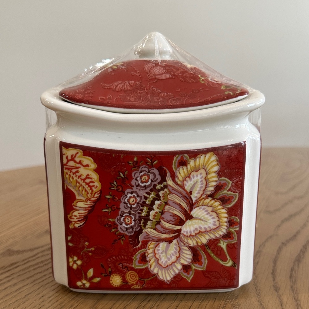 222 Fifth Red Floral Ceramic Jar